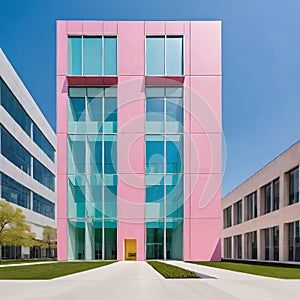 creative modern glass office building of a large corporation in the city, environmental building design with proportional