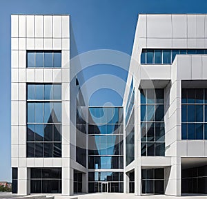 creative modern glass office building of a large corporation in the city, environmental building design with proportional