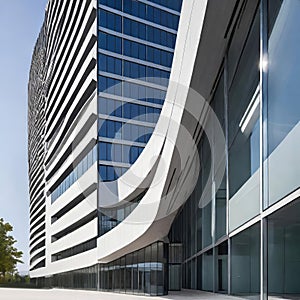 creative modern glass office building of a large corporation in the city, environmental building design with proportional