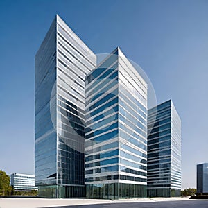 creative modern glass office building of a large corporation in the city, environmental building design with proportional