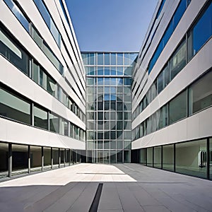 creative modern glass office building of a large corporation in the city, environmental building design with proportional