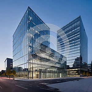 creative modern glass office building of a large corporation in the city, environmental building design with proportional