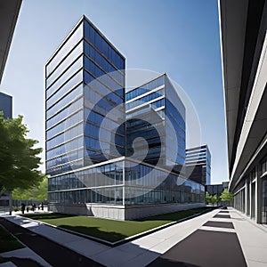 creative modern glass office building of a large corporation in the city, environmental building design with proportional