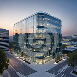 creative modern glass office building of a large corporation in the city, environmental building design with proportional