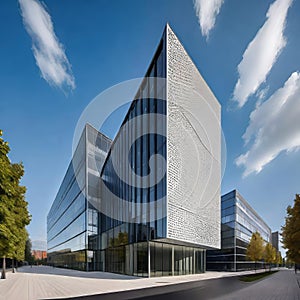 creative modern glass office building of a large corporation in the city, environmental building design with proportional