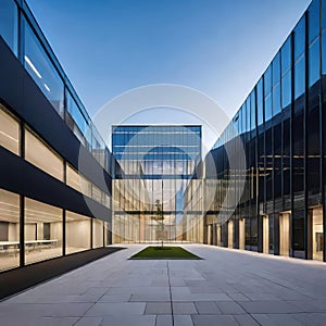 creative modern glass office building of a large corporation in the city, environmental building design with proportional