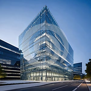 creative modern glass office building of a large corporation in the city, environmental building design with proportional