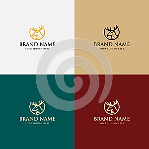 Creative modern line art style minimal deer head logo design concept template vector illustration for hunting company branding or