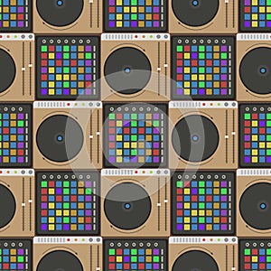 Creative modern musical instrument concept midi launchpad seamless pattern equipment vector illustration.