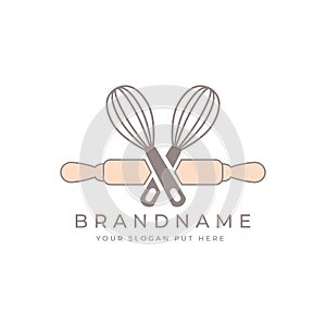 Creative and modern Rolling pin & Whisk logo design template vector eps photo