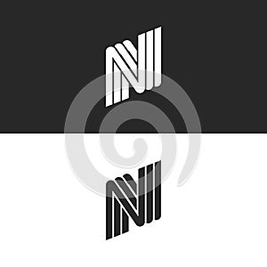 Creative monogram letter N logo black and white parallel lines isometric shape. Initials NNN lettering emblem for business card