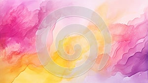 Creative multi-colored watercolor background. Mix of yellow, orange, pink, magenta, white. Hand drawn watercolour illustration.