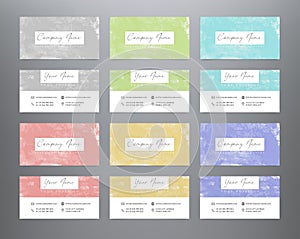 Creative multicolored watercolor business cards. Set abstract watercolor business cards. Vector grunge design