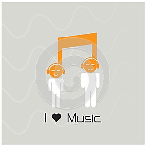 Creative music note sign icon and silhouette people symbol . Mus