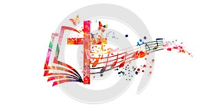 Creative music style template vector illustration, colorful cross with music staff and notes background
