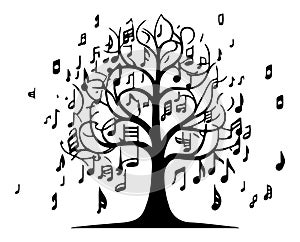 Creative Musical Notes Tree Vector Silhouette
