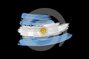 Creative national grunge flag, Argentina flag brushstroke on black isolated background, concept of politics, global business,