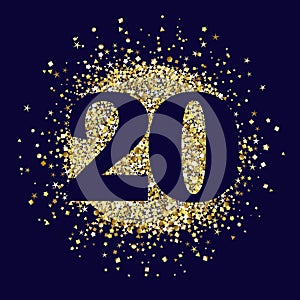 Creative number 20 with glittering golden background