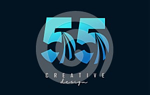 Creative number 55 5 logo with leading lines and road concept design. Number with geometric design
