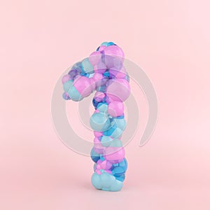 Creative number one 1 concept made of colorful pastel balloons. Balloon font concept on pastel pink background