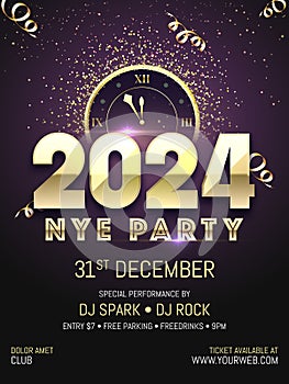 Creative 2024 NYE (New Year Eve) Party Template or Flyer Design with Time and Venue Details for New Year Celebration photo