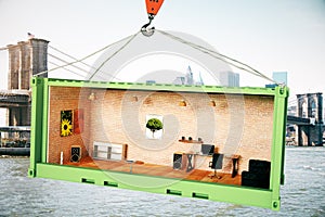 Creative office inside cargo