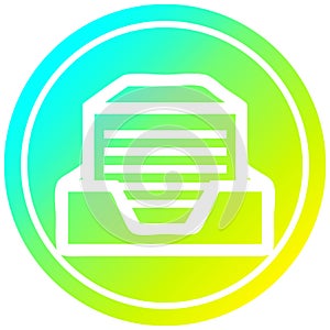 A creative office paper stack circular in cold gradient spectrum