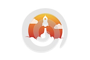 Creative Orange Sun Rocket Cloud Logo