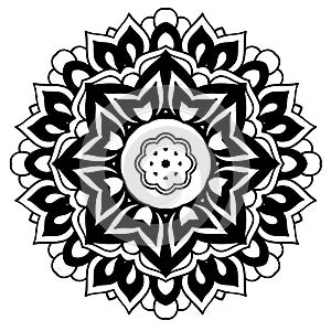 Creative ornament design. Black and white mandala. Hand drawn element. Anti-stress coloring page for adults