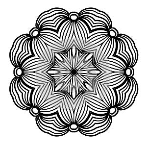 Creative ornament design. Black and white mandala. Hand drawn element. Anti-stress coloring page for adults