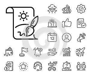 Creative painting brush line icon. Creativity sign. Salaryman, gender equality and alert bell. Vector