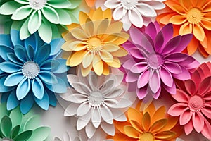 Creative paper abstract 3D flowers background. Beautiful elegant floral design. Generative AI
