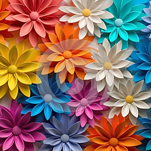 Creative paper abstract 3D flowers background. Beautiful elegant floral design. Generative AI