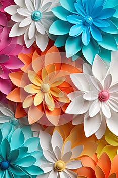 Creative paper abstract 3D flowers background. Beautiful elegant floral design. Generative AI