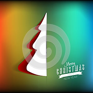 Creative paper Christmas tree. Vector Illustration, gift card