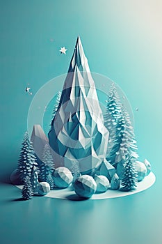 Creative pastel design of party background with Christmas tree. Poster, flyer, greeting card. AI generative