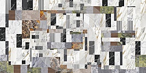 Mosaic concepto mixed of white marbles, natural stones and design patterns. photo