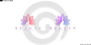 Creative peacock logo. Purple and pink birds