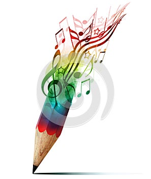 Creative pencil with music notes.