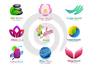 Creative People and Education Logo Set care, nature, healthy, isolated, female, product, label, spa, modern, flower