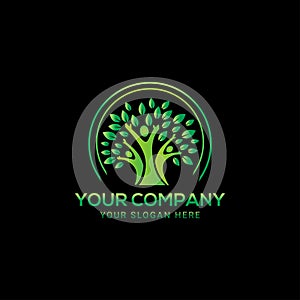 Creative people green tree logo design