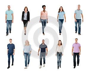 Creative People Walking Over White Background
