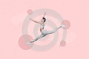 Creative photo 3d collage artwork poster of funny sporty lady training sport gym enjoy hobby time isolated on painting