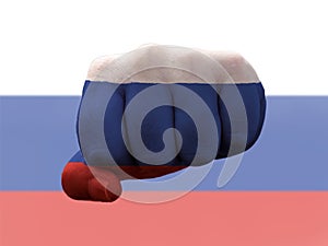 Creative photo of a hand with the national flag of Russia