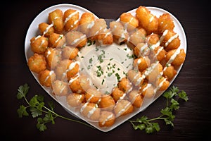 creative photo of tater tots arranged in love shape