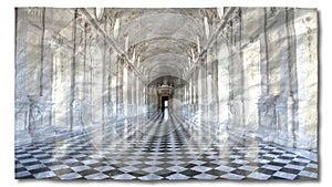 Creative picture of Reggia di Venaria Reale gallery - Italy. Luxury marbles in baroque Palace