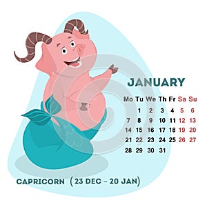 Creative pig calendar for January 2019