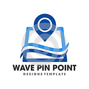 Creative Pin map waves logo design template, Beach map