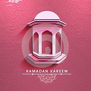 Creative pink traditional lantern on seamless pink ackground, Beautiful greeting or invitation card for holy month of Muslim