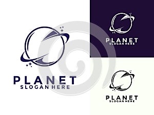 Creative planet logo design with modern concept, galaxy logo vector icon illustration